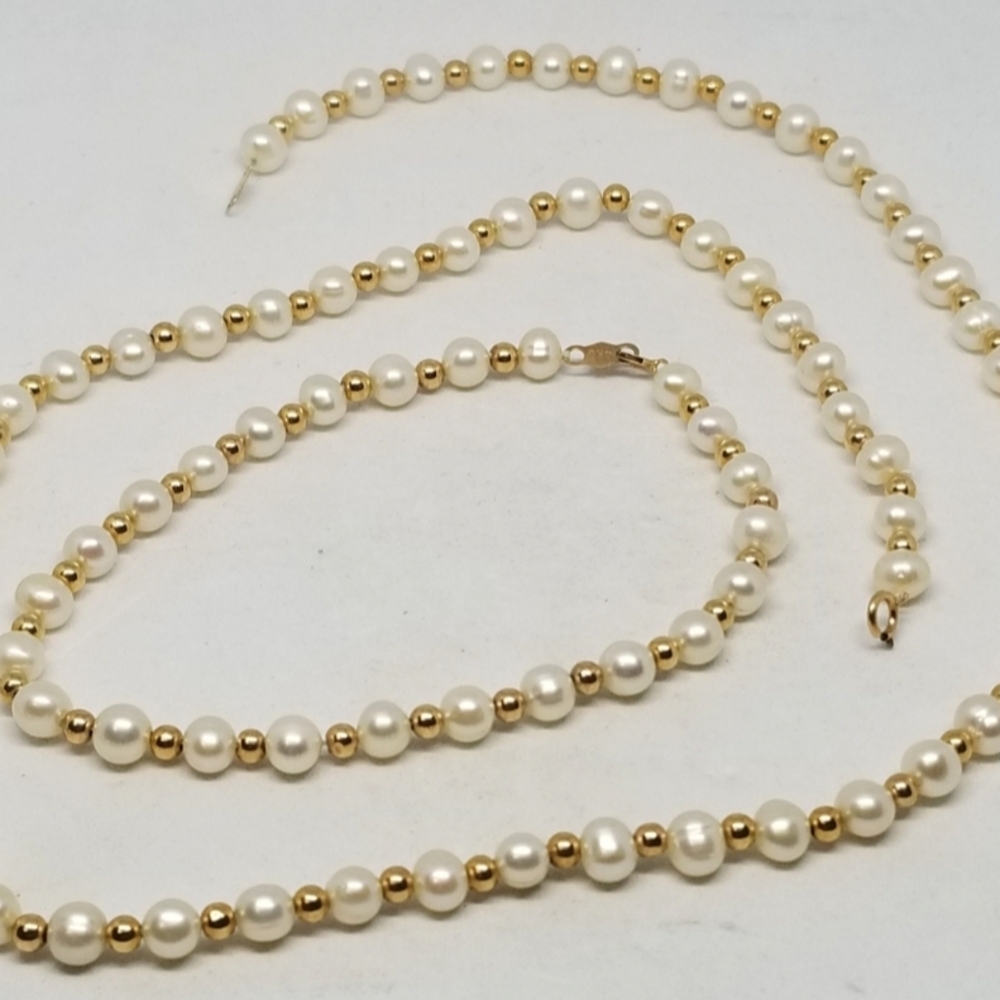 14k Gold & Pearl Necklace & Bracelet Set